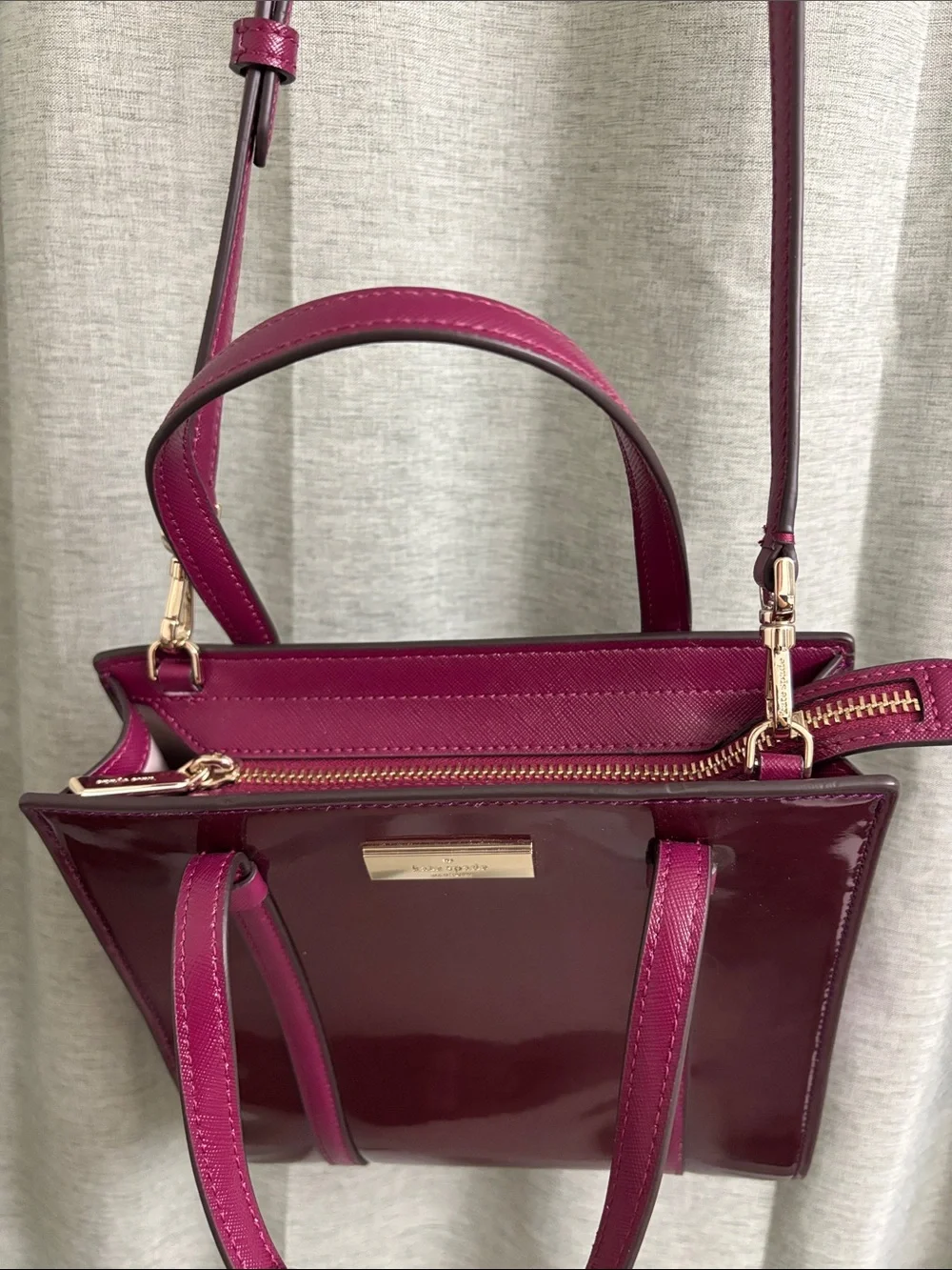 Kate Spade Kenzie Small Crossbody Tote Bag in Patent Dark Raspberry Purple